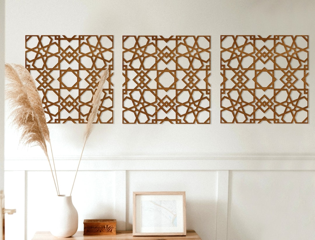 Wood Wall Art Panel, Square Panel, Large Decor Set, Boho Home Decor