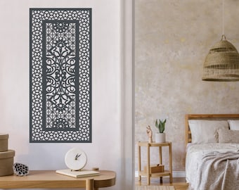 A unique, beautiful colored wooden panel inspired by Turkish carpets, with a Moroccan style frame, Ornament for Living Room, Wooden Openwork