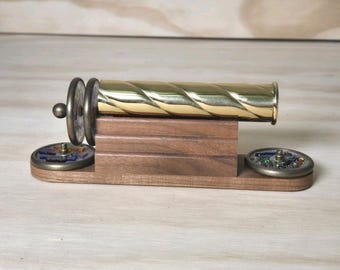 Kaleidoscope Signed by Sheryl Koch Vintage 5.25" Wood Stand 1992 Art Glass