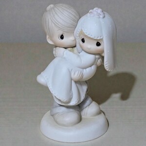 Precious Moments Vintage 1982 Flame "Bless You Two" E-9255 Logotipo de Jonathan y David