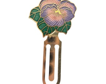 Vintage Smithsonian Institute Champleve Enamel Gold Tone Violet Flower Bookmark