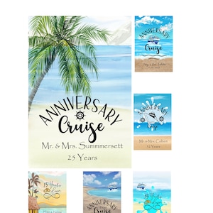 Cruise Magnet Door Decoration & 2 Lanyards, Anniversary Cruise Door Sign, Personalized, Cruise Door Flag 12x18 in