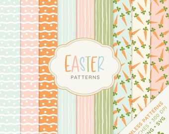 Seamless Easter patterns • Easter Digital Paper with cute little bunny & carrots • Printable scrapbook paper • SVG • PNG • Instant Download