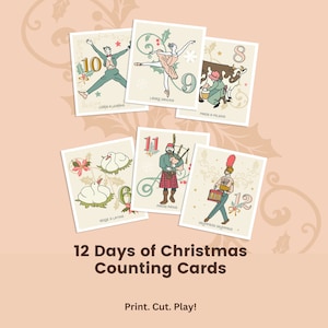 Hand Illustrated Twelve Days of Christmas Counting Cards • Twelve Days of Christmas • Vintage Illustrations • 12 Days Printable Cards