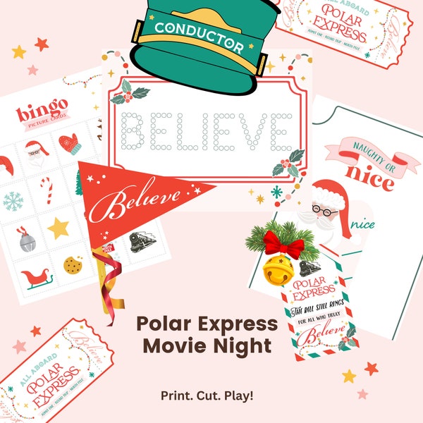 Polar Express Movie & Game Night • Polar Express Tickets • Printable Polar Express • Polar Express Activities for Kids • Polar Express Party