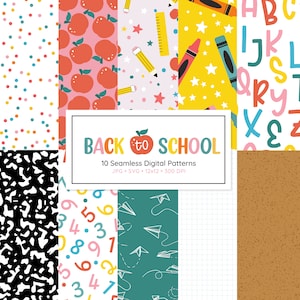 Back to School Seamless Patterns, JPG & SVG Digital Paper Pack, Back to School, Seamless Pattern, Teacher, School Backgrounds, Patterns