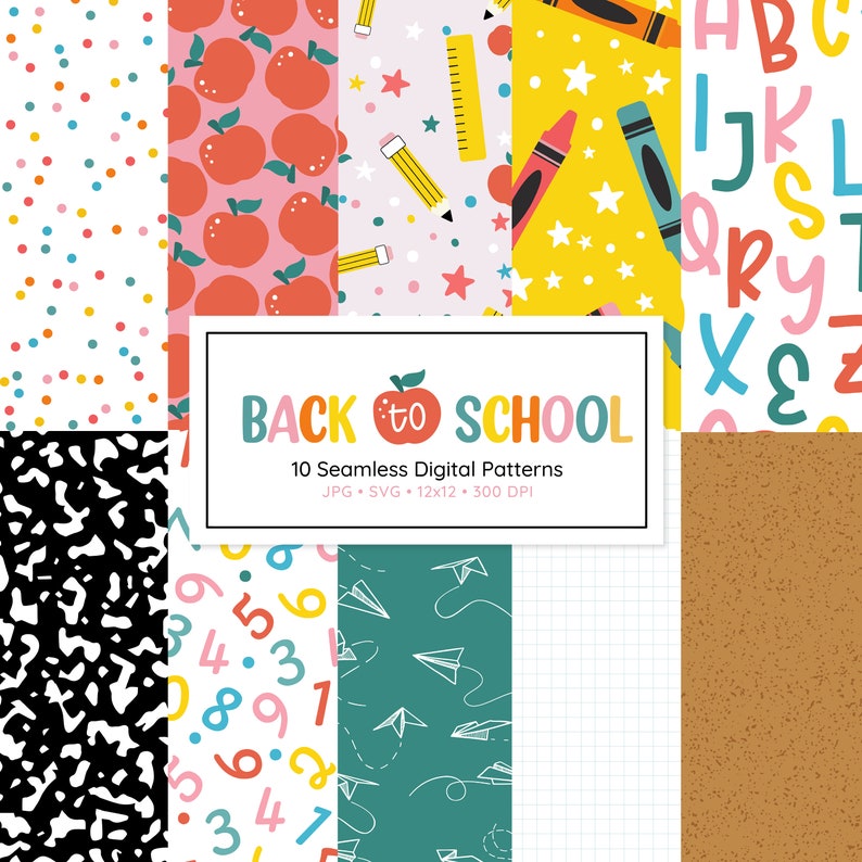 Back to School Seamless Patterns, JPG & SVG Digital Paper Pack, Back to School, Seamless Pattern, Teacher, School Backgrounds, Patterns image 1