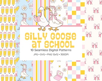 Silly Goose at School – Back to School Seamless Digital Pattern Pack | 10 PNG + JPG Files | Classroom, Teacher, Preschool Graphics