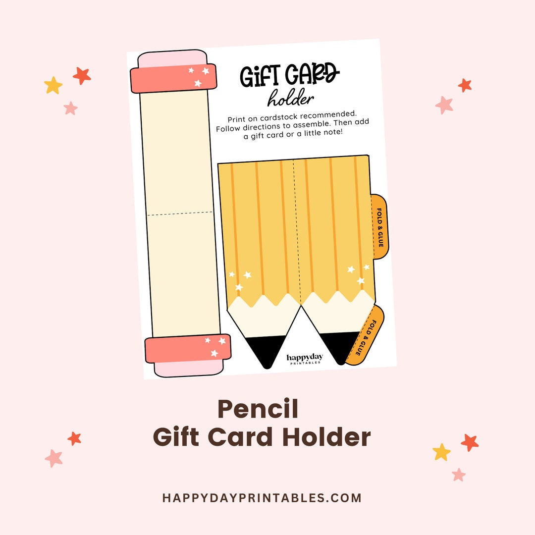 Pencil Gift Card Holder Back to School Gift Teacher Appreciation Gift Card Printable Gift Card