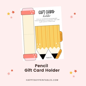 Porte-carte cadeau crayon • Cadeau pour la rentrée scolaire • Carte-cadeau de remerciement pour un enseignant • Porte-carte cadeau imprimable • Impressions numériques • Cadeau pour enseignant