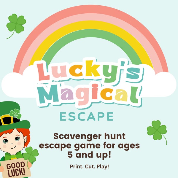 Lucky's Magical Escape • St Patrick's Day Escape Room Scavenger Hunt for Kids • Leprechaun Escape • Printable Treasure Hunt DIY Escape Room