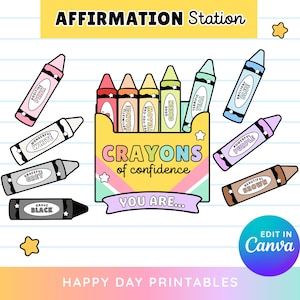 Crayons of Confidence Affirmation Station | Editable Crayon Theme Bulletin Board | Color Posters for Classroom | Colorful Affirmations