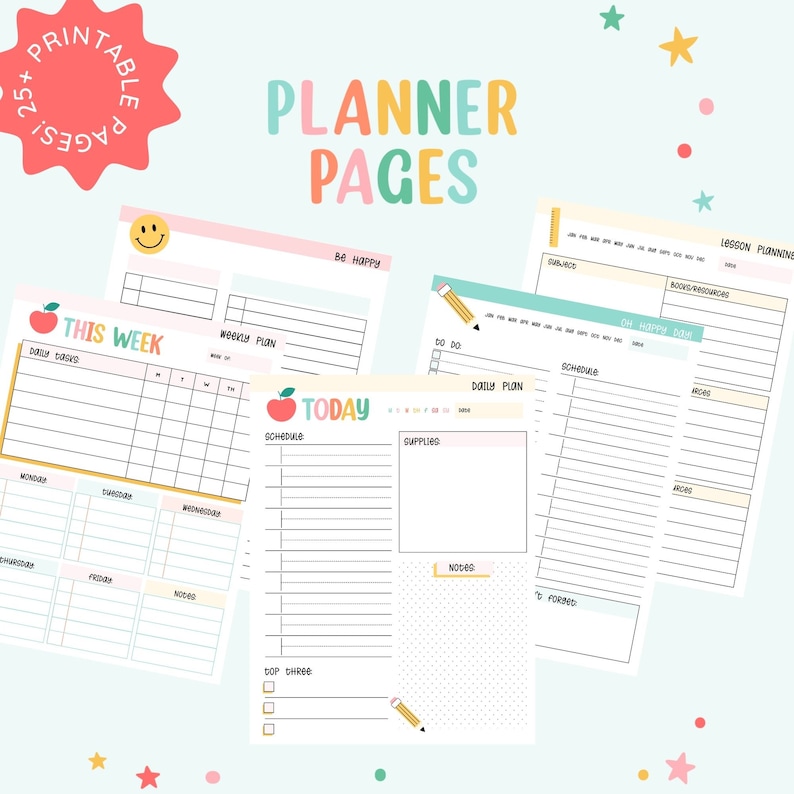 Printable Planner 25 Homeschool Planner Pages 2023-2024 Planner Pages Homeschool Schedule & Calendar Printable Homeschool Planner image 1
