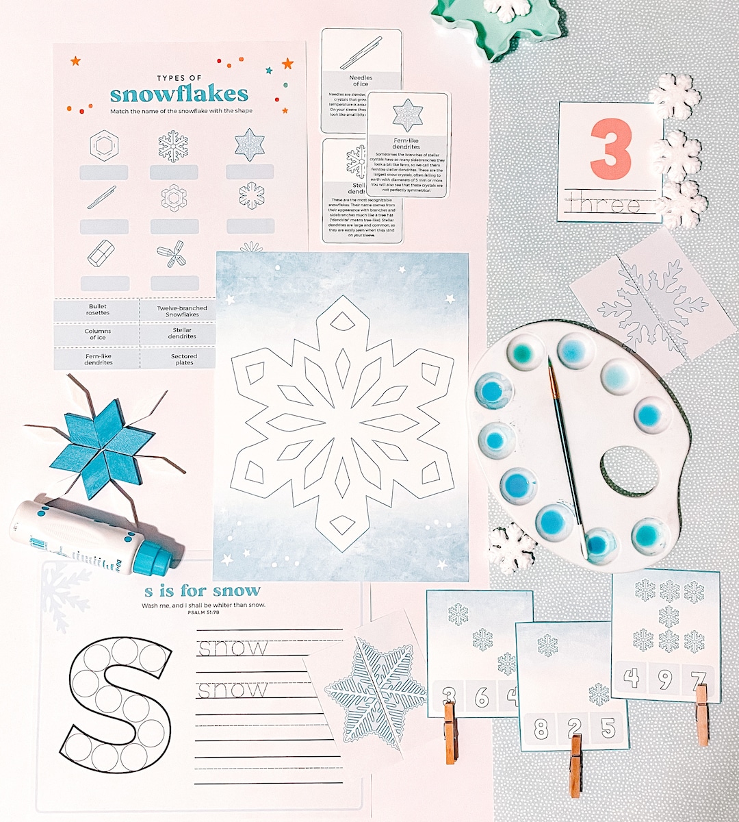 Snowflake Mini Lesson early Learning  Printable  Instant