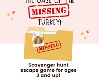 Missing Turkey Escape Room • Jogo de festa para crianças para impressão de Ação de Graças • Caça ao tesouro para crianças • Jogo de sala de fuga para festa de aniversário infantil