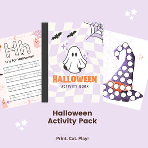 Paquete de actividades de Halloween para preescolares / Hojas de trabajo imprimibles / Divertidas y educativas / Escritura a mano, lindas páginas para colorear de Halloween
