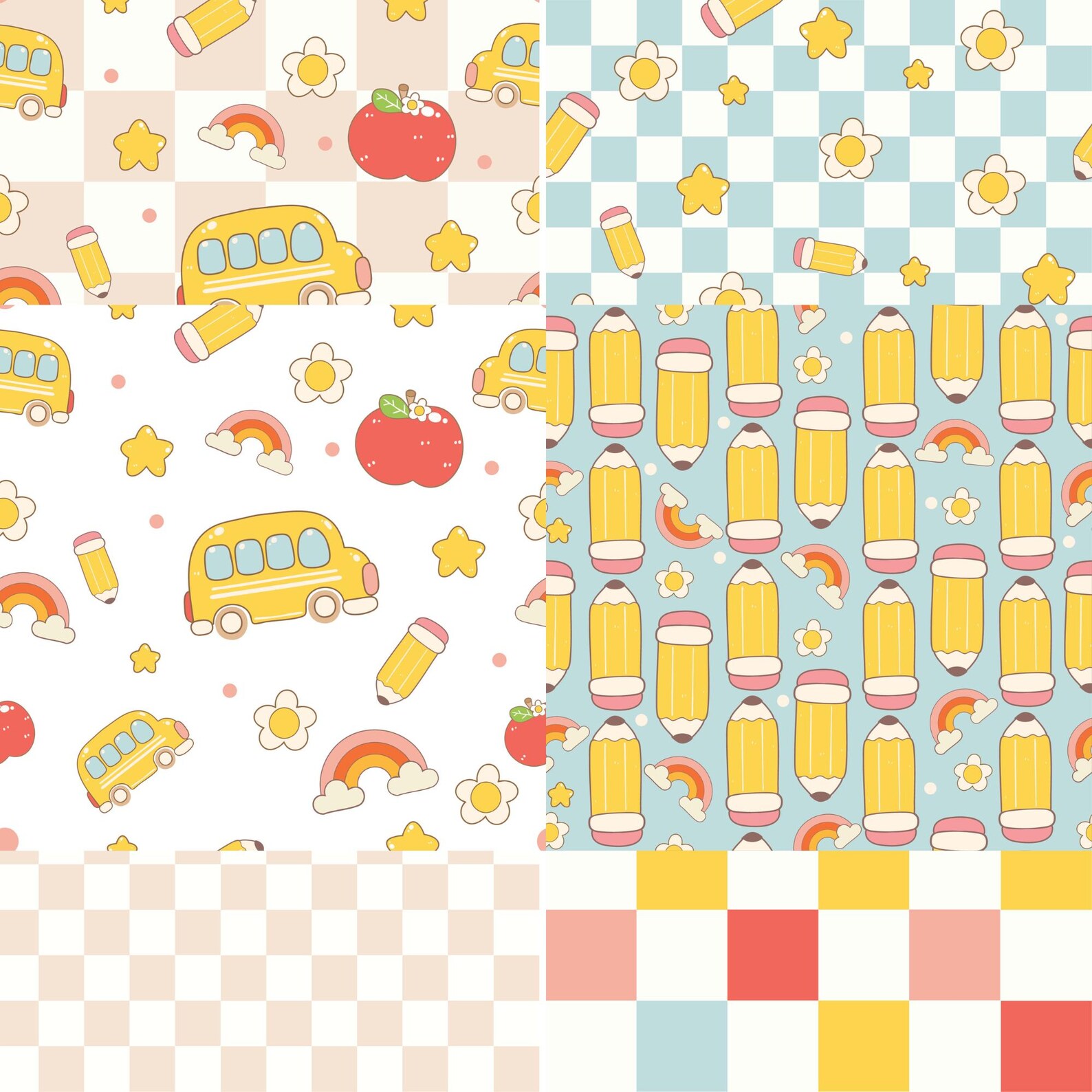 The Wheels on the Bus Seamless Patterns | Back to School Seamless ...