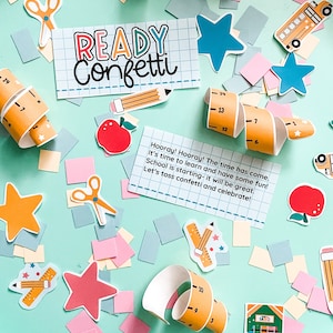 Confettis prêts • Célébration de la rentrée scolaire • Fête du premier jour d'école • Confettis imprimables du premier jour d'école • Nuit avant l'école