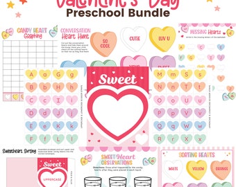 Valentine Activities Preschool Bundle • Conversation Hearts Activities • Valentine's Day Activities