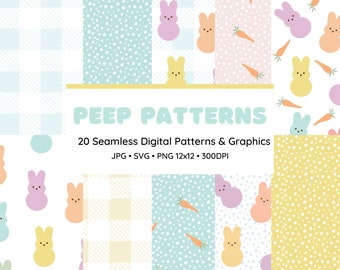 20 Easter Peeps Seamless Digital Patterns • Digital Papers • Easter Backgrounds • Commercial Use Easter Patterns • Easter Sublimation