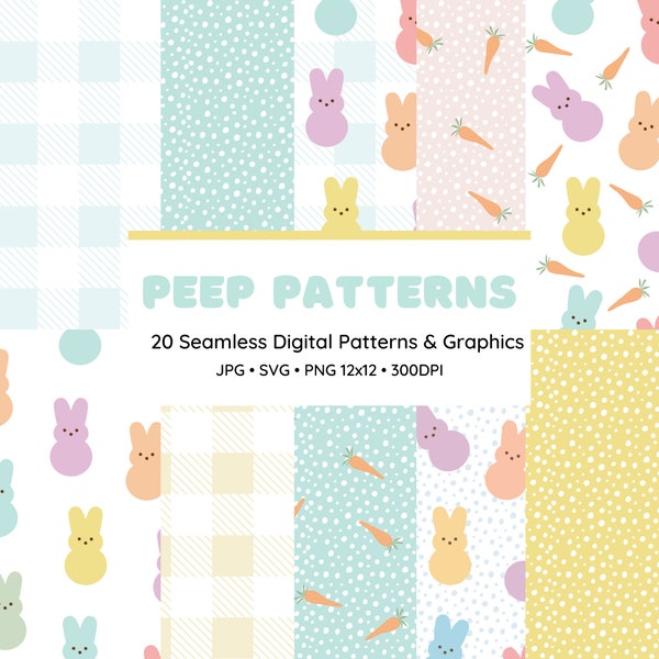 20 Easter Peeps Seamless Digital Patterns • Digital Papers • Easter Backgrounds • Commercial Use Easter Patterns • Easter Sublimation
