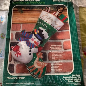 Vintage &quot;Frosty Fawn&quot; Bucilla Christmas Heirloom &quot;Jeweled&#39; Stitchery Stocking