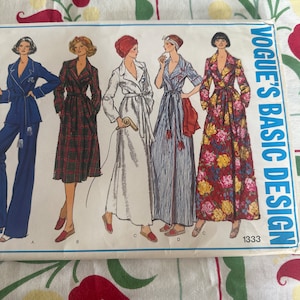 May include: A sewing pattern for five different robe styles. The pattern is from Vogue's Basic Design and the pattern number is 1333.