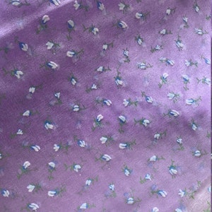 Vintage 45" Purple Shimmer Chiffon Sheer Fabric with Flocked Swiss Blue & White Rosebuds Up to 2 Yards