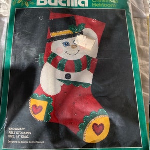 Vintage Bucilla &quot;Snowman&quot; Felt Stocking Christmas Heirloom Kit