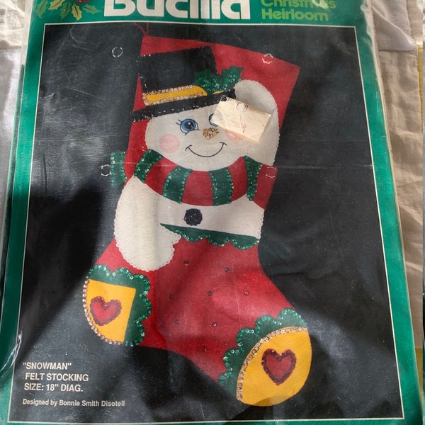 Vintage Bucilla "Snowman" Felt Stocking Christmas Heirloom Kit