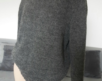 Damen Strickpullover Handarbeit  100% Alpaka Gr. L grau