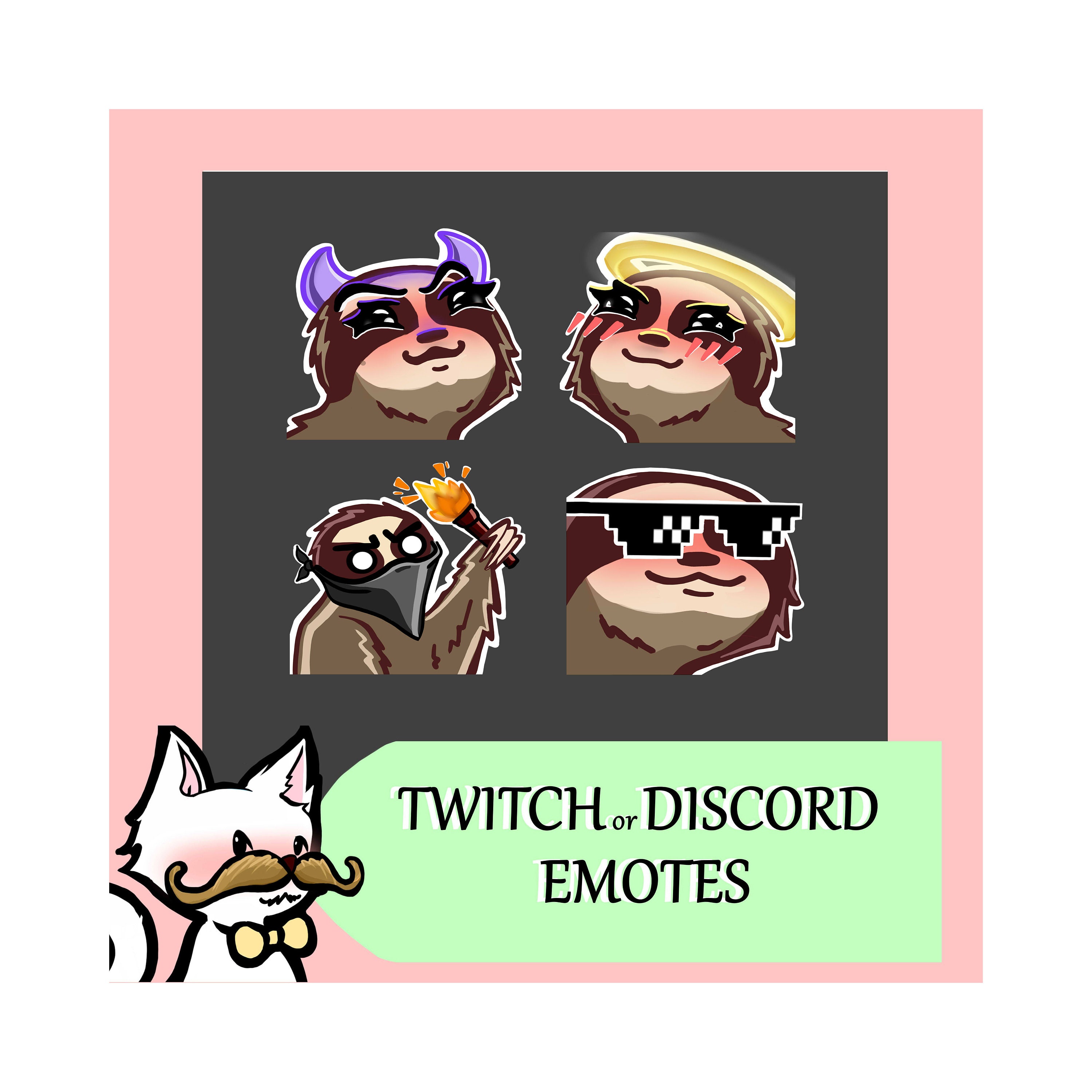 Sloth Twitch Emotes Kawaii Discord Possum Streamer Streaming - Etsy