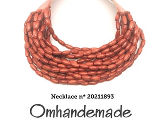 Avalaya Collana multifilo con perline in legno, stile bavaglino, arancione, lunghezza 40 cm, lunghezza 70 cm, Misura unica, Legno, Nessuna pietra