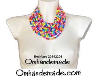 20242206 colorful necklace bib necklace layered multi-strand necklace maxi resin choker necklace with leather straps statement necklace