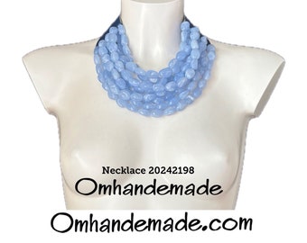 20242198 light blue necklace light blue choker necklace thick multi-wire bib necklace layered with resin nuggets and leather closure