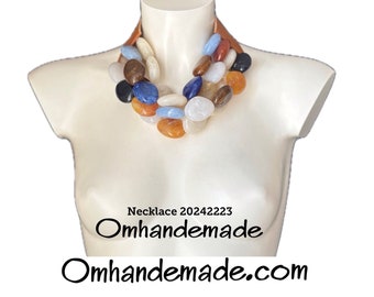 20242223 Colored necklace, bib necklace, layered multi-strand relief necklace, maxi resin and leather choker necklace F. Baldwin style