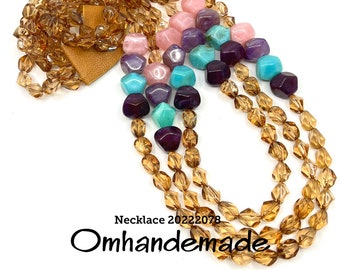 20222078 brown yellow orange purple turquoise and pink long necklace bib necklace multistrand necklace long necklace nuggets necklace