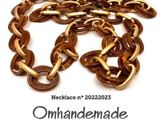 20222023 brown and gold necklace, large mesh necklace, brown and gold rings necklace, statement necklace, necklace for her by Omhandemade