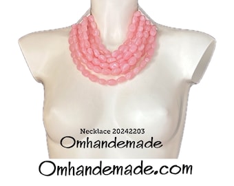 20242203 Pink necklace bib choker necklace multi-strand layered relief necklace chunky necklace F. Baldwin style necklace by OMHANDeMADE