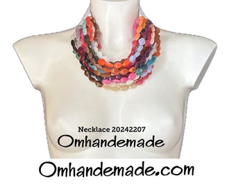 20242207 colorful necklace, bib necklace, multi-strand relief layered choker necklace, chunky necklace, statement necklace