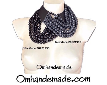 20221993 Black necklace, bib necklace layered multi-strand relief necklace choker necklace with leather collar maxi choker necklace