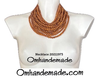 20211973 Biscuit camel colored choker necklace multi-strand bib necklace layers relief chunky necklace thick beaded maxi necklace