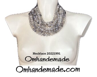 20221991 Gray necklace, multi-strand necklace bib necklace layered necklace beaded necklace Fairchild Baldwin style leather collar necklace