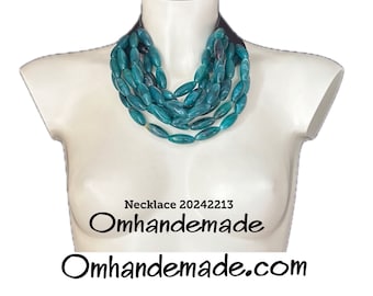 20242213 Teal Necklace Bib Necklace Multistrand Necklace Beaded Layered Necklace Peacock Green Choker Necklace Statement Necklace