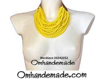 20242232 yellow necklace bib necklace layered multi-strand necklace maxi resin choker necklace with collar and leather closure