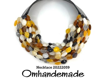 20222059 beige brown yellow black and gray necklace bib choker necklace, multi-strand necklace layered necklace relief necklace