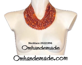20221996 Hazelnut necklace bib necklace choker multi-strand layered necklace relief leather collar Fairchild Baldwin style necklace
