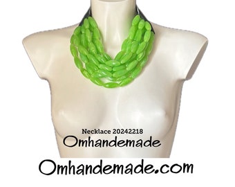 20242218 Lime Green Necklace Bib Necklace Multistrand Necklace Beaded Layered Necklace Green Choker Necklace Statement Necklace