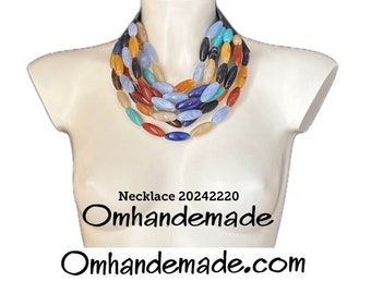 20242220 Colorful Necklace Bib Necklace Multistrand Choker Necklace Layered Beaded Harlequin Necklace Statement Necklace for Her