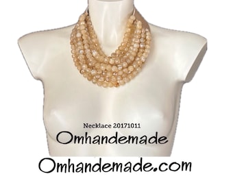 20171011 Beige Resin Necklace Multistrand Layered Beaded Necklace Bib Necklace Skin Collar Necklace Statement Necklace